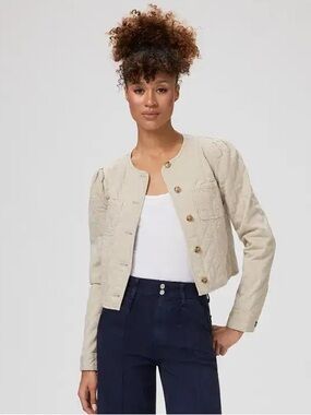 Paige Jacket Womens Small Beige Quilted Crop Chore Cotton
